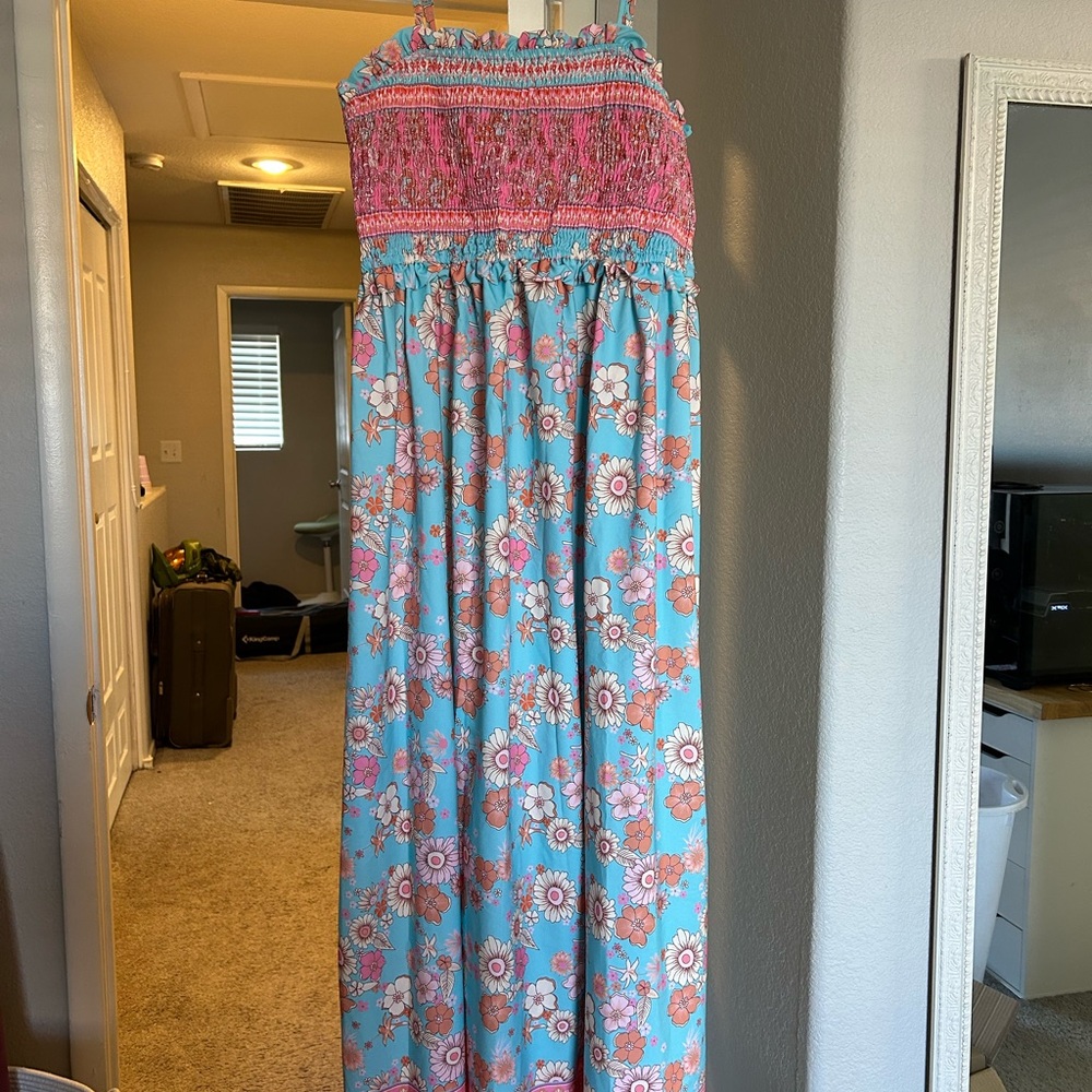 Floral Maxi Dress in Pink and Blue
